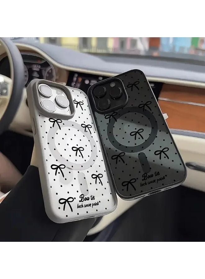 Black Polka Dot Bow Magnetic Wireless Charging Anti Drop Case For iPhone 16 Pro Max - Image 1
